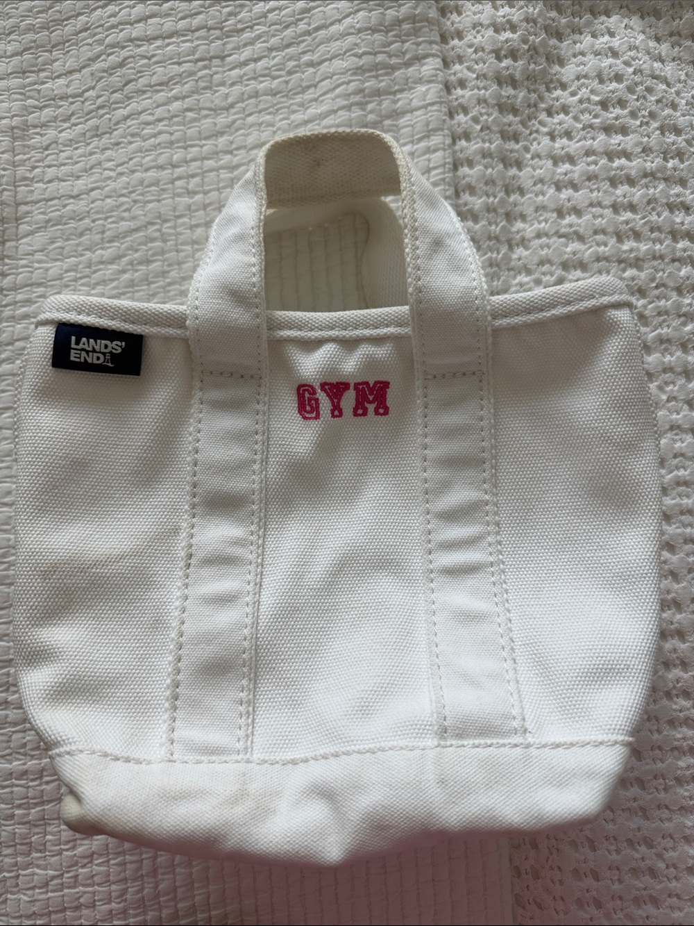 Lands End mini tote bag with “Gym”